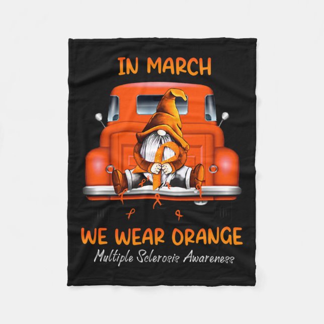 Gnome Sitting On Truck In March We Wear Orange  Fleece Blanket (Front)
