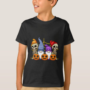 Gnome Skeleton Lazy Halloween Costume Cute Pumpkin T-Shirt