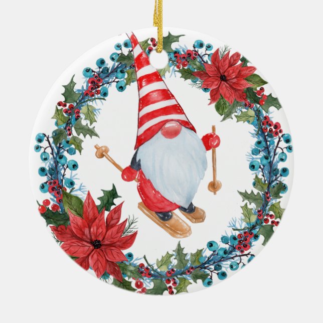 Gnome Ski de Noël, avec ornement de couronne (Dos)