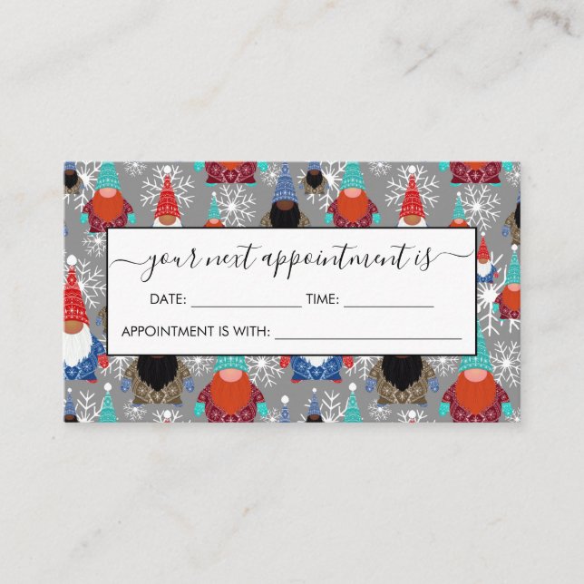 Gnome Snowflake Illustrations Christmas Pattern Appointment Card (Front)