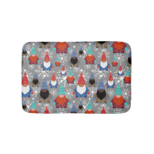 Gnome Snowflake Illustrations Christmas Pattern Bath Mat