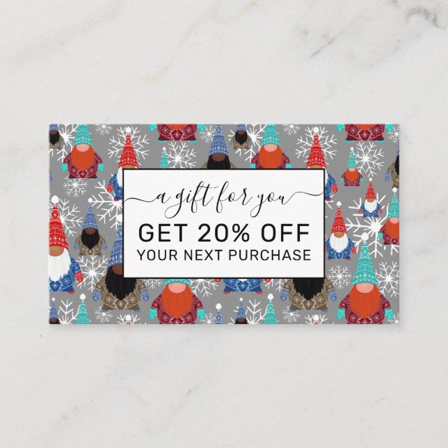 Gnome Snowflake Illustrations Christmas Pattern Discount Card (Front)