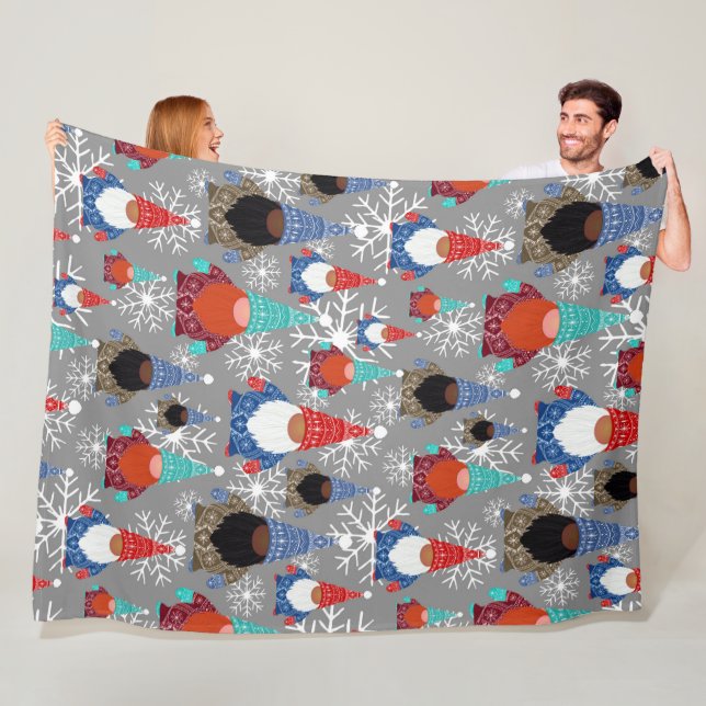Gnome Snowflake Illustrations Christmas Pattern Fleece Blanket (In Situ)