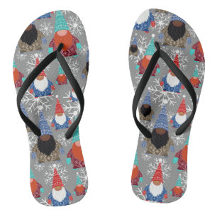 Gnome Snowflake Illustrations Christmas Pattern Flip Flops