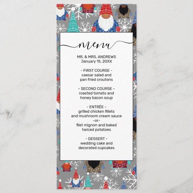 Gnome Snowflake Illustrations Christmas Pattern Menu (Front)