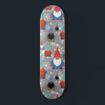 Gnome Snowflake Illustrations Christmas Pattern Skateboard<br><div class="desc">This cute and festive holiday Christmas pattern is the perfect design to gift to yourself, your friends, and your family. It features three multiracial gnomes with Christmas Nordic and Fairisle sweaters, hats, gloves, and boots with white snowflakes on top of a simple grey background. The colour scheme includes black, white,...</div>