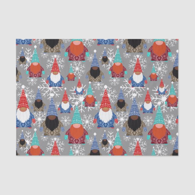 Gnome Snowflake Illustrations Christmas Pattern Tissue Paper (Front)