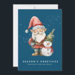 Gnome Snowman Season's Greetings Corporate Flat Holiday Card<br><div class="desc">A gnome dressed in red stands beside a snowman in a green elf stocking hat and red scarf. They are surrounded by a dusting of white snow that pops on the dark blue background. The minimalist aesthetic is created with a simple Merry Christmas the business name below. An editable Christmas...</div>