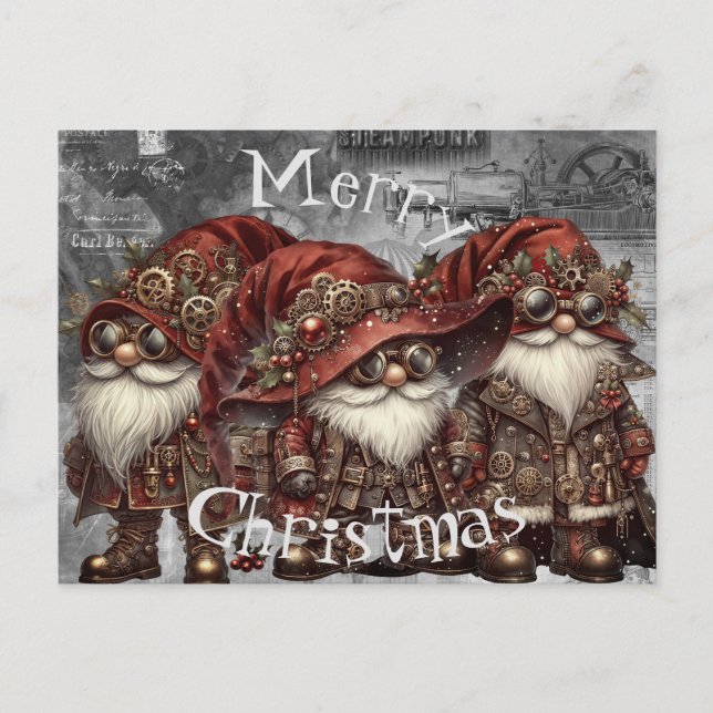 Gnome Steampunk Winter Christmas Holiday Postcard (Front)