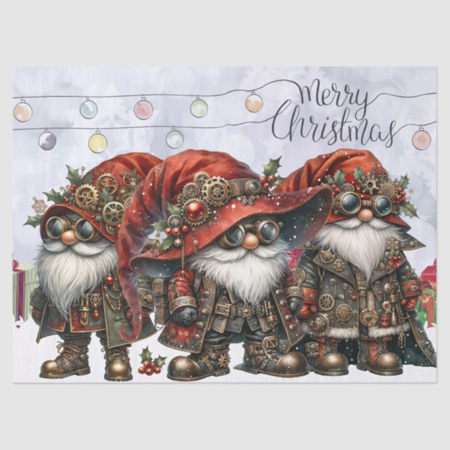 Gnome Steampunk Winter Christmas Tissue Paper (Front)