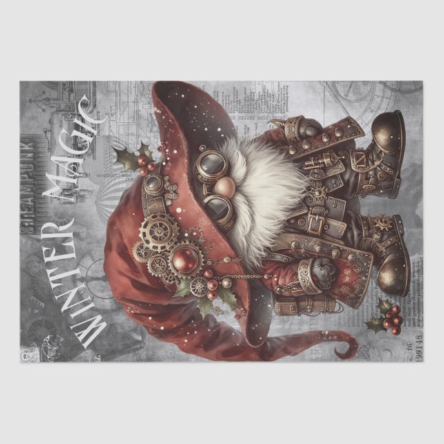 Gnome Steampunk Winter Christmas Tissue Paper (Front)
