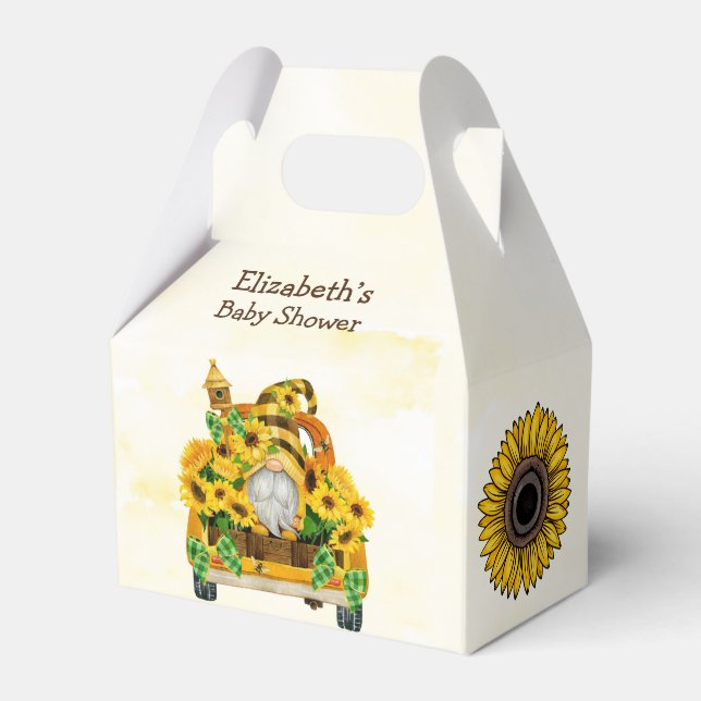 Gnome Sunflower and Bees Baby Shower  Favor Box (Front Side)