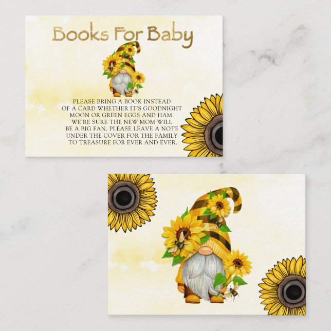 Gnome Sunflower and Bees Books For Baby Business Card (Front/Back)