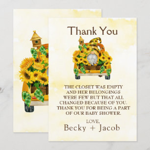 Gnome Sunflower Bees Baby shower Merci Cartes
