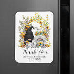 Gnome Sunflowers Wedding Thank You  Magnet<br><div class="desc">Custom wedding thank you magnet favours for your guests,  featuring a bride and groom gnomes and a sunflower floral arch illustration. Edit the template with a date and the newlyweds' names.</div>