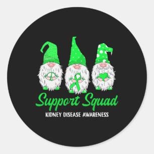 Gnome Support Squad Green Ribbon Kidney Disease Aw Classic Round Sticker