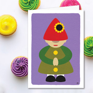 Gnome sur la carte d'anniversaire violet