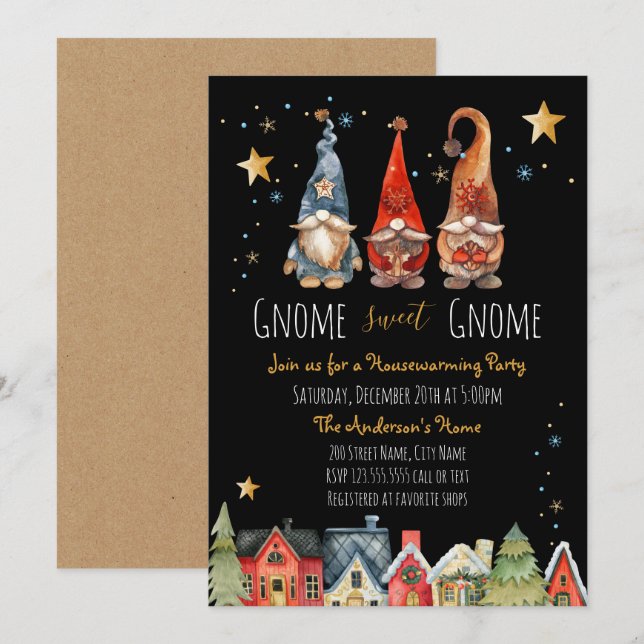 Gnome Sweet Gnome Housewarming Party Invitation (Front/Back)