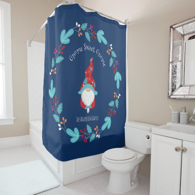 “Gnome Sweet Gnome” Modern Elf Floral Wreath Blue (In Situ)