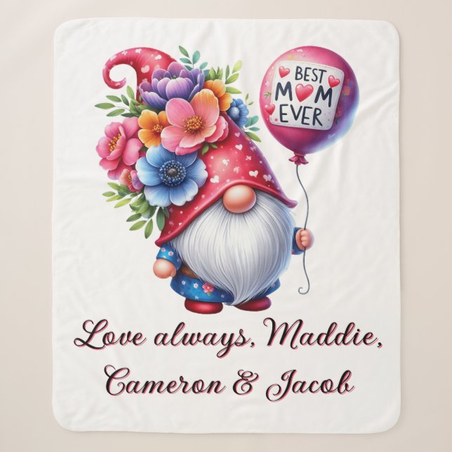 Gnome-tastic Mom: Personalized Best Mother's Day Sherpa Blanket (Front)