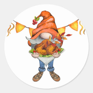 Gnome Thanksgiving Theme Birthday Party Classic Round Sticker