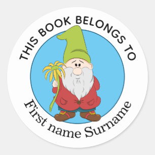 Gnome This Book Belongs To Personalized  Classic Round Sticker