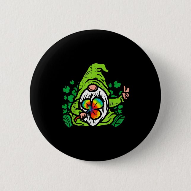 Gnome Tie Dye Shamrock Clover St Patricks Day Hipe 2 Inch Round Button (Front)