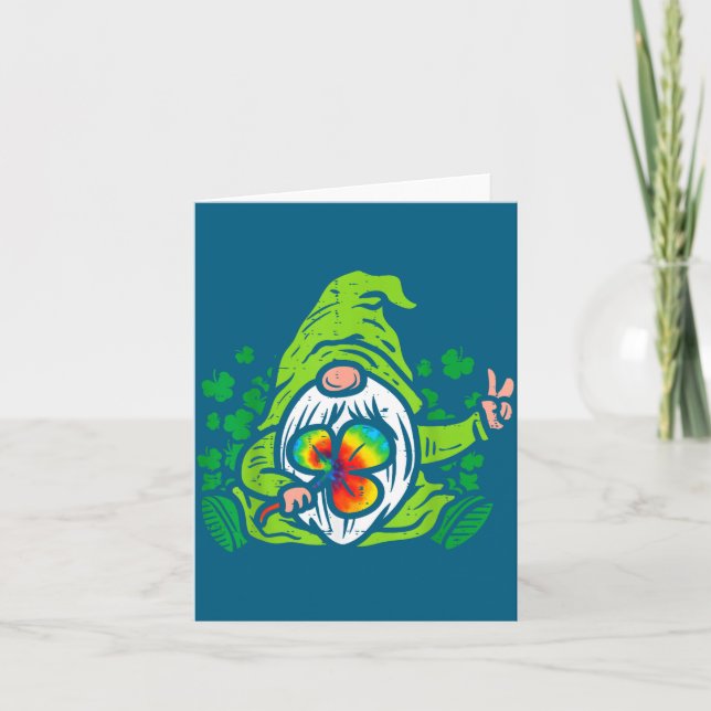Gnome Tie Dye Shamrock Clover St Patricks Day Hipe Card (Front)