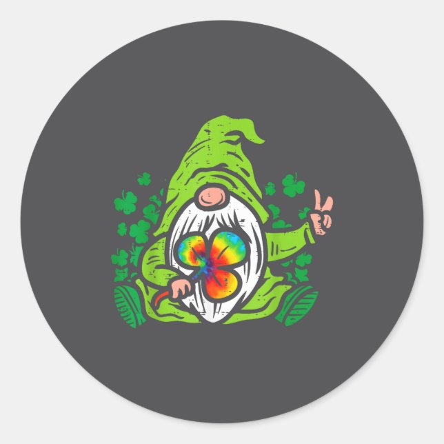 Gnome Tie Dye Shamrock Clover St Patricks Day Hipe Classic Round Sticker (Front)