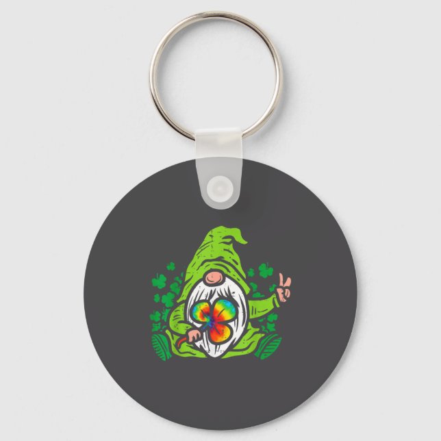 Gnome Tie Dye Shamrock Clover St Patricks Day Hipe Keychain (Front)