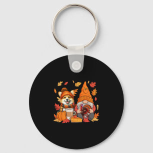 Gnome Turkey Corgi Thanksgiving Fall Leaves Pumpki Keychain