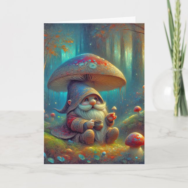Gnome Under a Mushroom Birthday Card (Front)