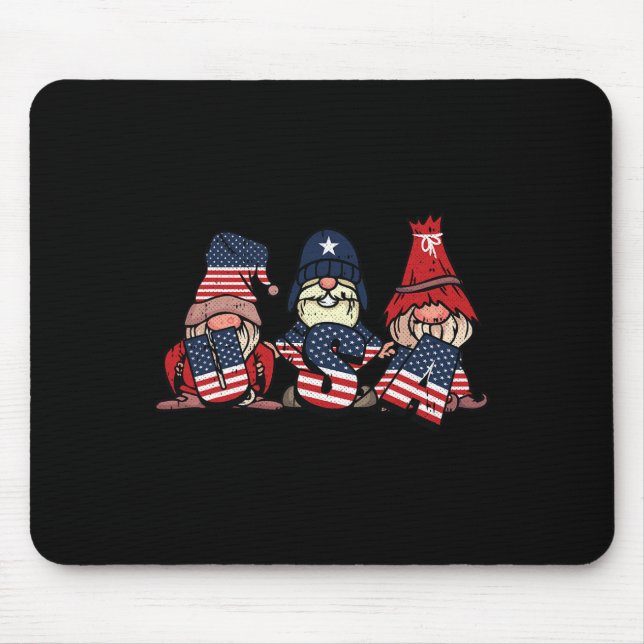 Gnome Usa 4th Of July Cute American Flag Independe Mouse Pad (Front)