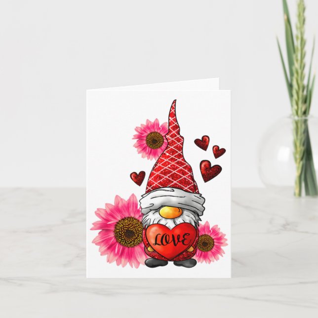Gnome Valentines Day Cute Gnome Heart Leopard Sunf Card (Front)