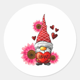 Gnome Valentines Day Cute Gnome Heart Leopard Sunf Classic Round Sticker