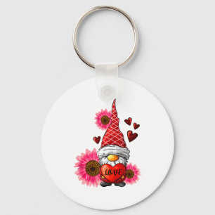 Gnome Valentines Day Cute Gnome Heart Leopard Sunf Keychain