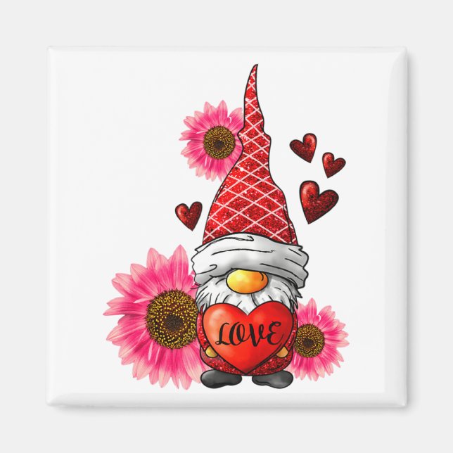 Gnome Valentines Day Cute Gnome Heart Leopard Sunf Magnet (Front)