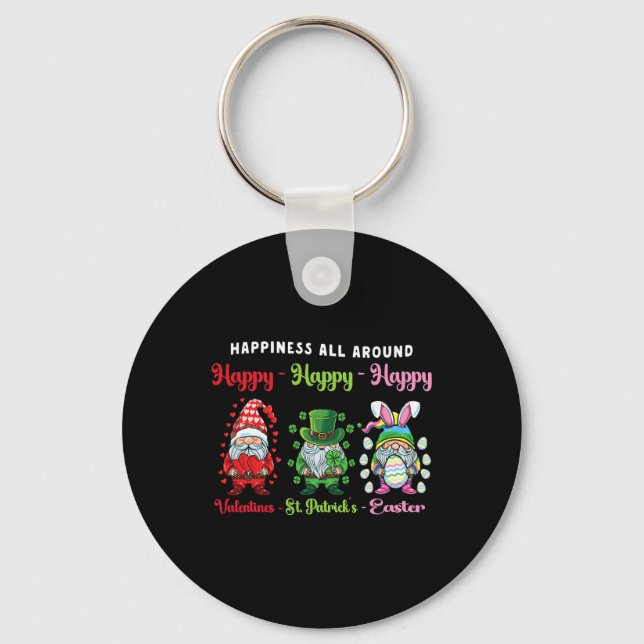 Gnome Valentines St Patrick Easter Happy Holiday G Keychain (Front)
