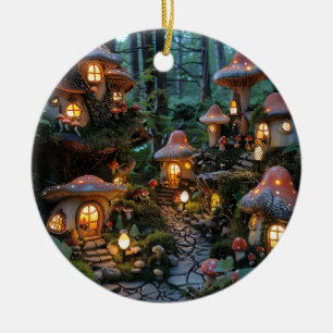 Gnome village at evening time ceramic ornament