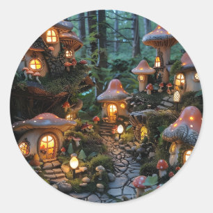 Gnome village at evening time classic round sticker