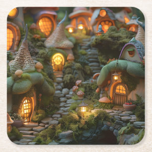 Gnome village square paper coaster