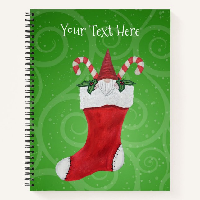 Gnome Wearing Pointy Hat Beard Christmas Stocking Notebook (Front)