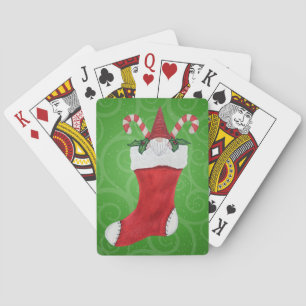 Gnome Wearing Red Hat in Christmas Stocking Green  Playing Cards