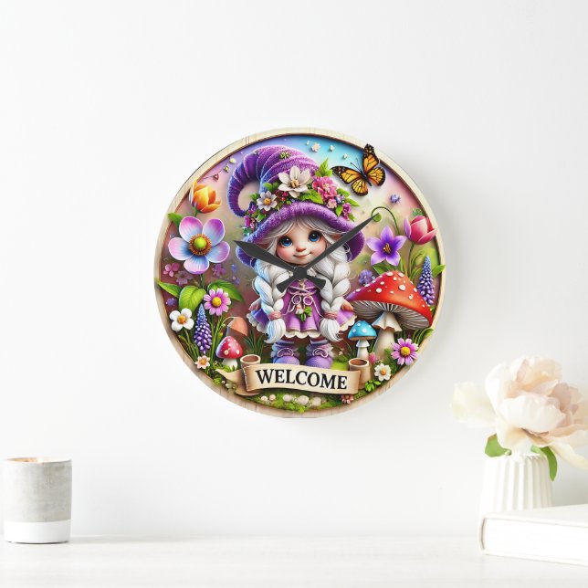 Gnome Whimsical Welcome Horloge : Imaginaire Flora (Maison)
