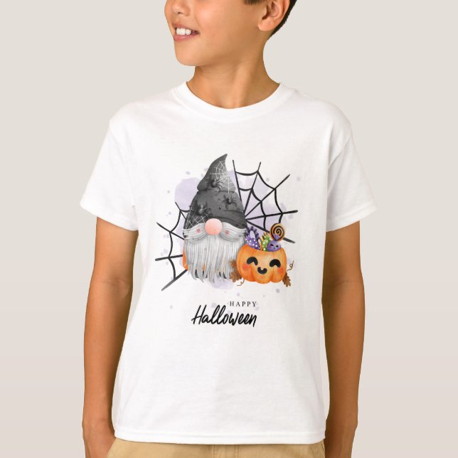 Gnome Witch, Spider and Pumpkin T-Shirt (Front)
