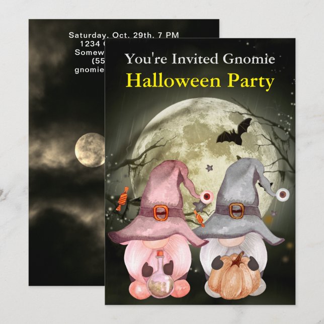 Gnome Witches Full Moon Halloween Party Invitation (Front/Back)