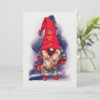 Gnome with a Lantern Christmas Holiday Card