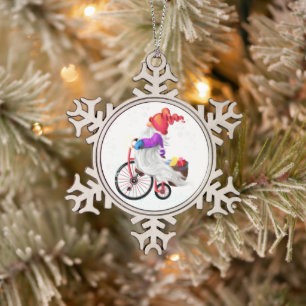 Gnome with Bike and Gift Christmas Ornament