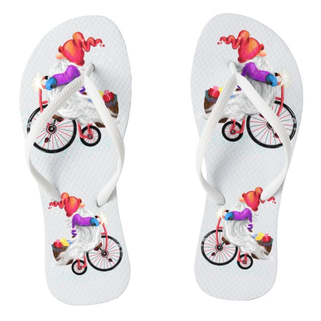 Gnome with Bike Christmas Flip Flops (Footbed)