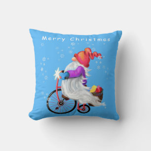 Gnome with Bike Christmas Pillow
